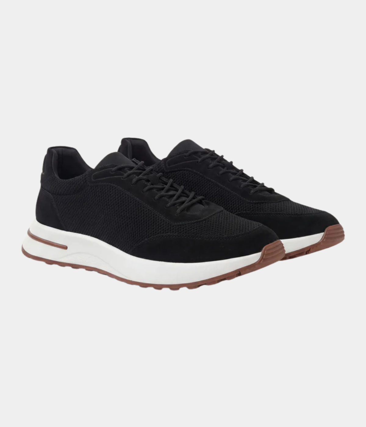 Men’s Black Suede & Mesh Low Top Walking Sneakers with White Sole, view 3