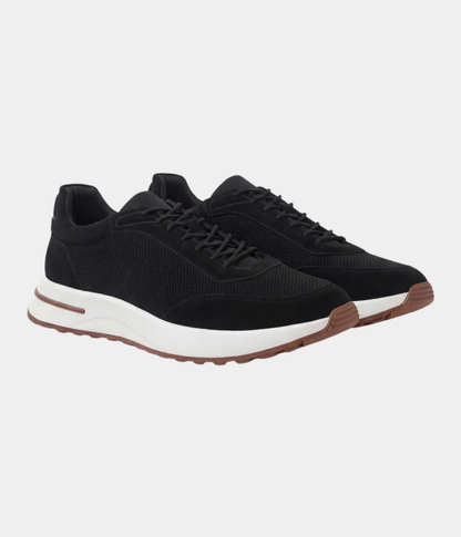 Men’s Black Suede & Mesh Low Top Walking Sneakers with White Sole, view 3