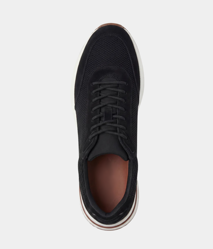 Men’s Black Suede & Mesh Low Top Walking Sneakers with White Sole, view 4