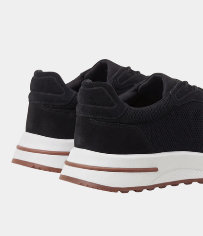Men’s Black Suede & Mesh Low Top Walking Sneakers with White Sole, view 5
