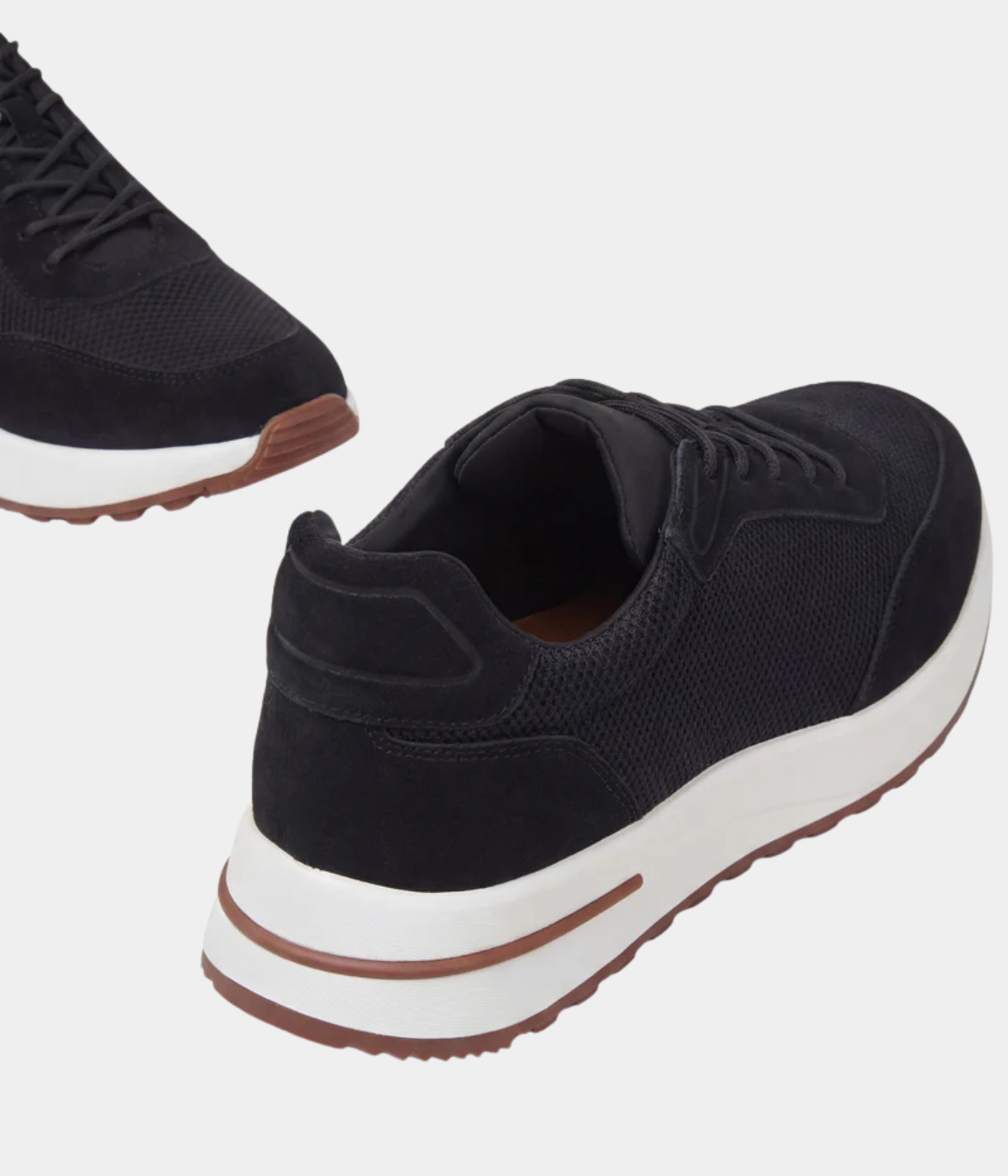 Men’s Black Suede & Mesh Low Top Walking Sneakers with White Sole, view 6