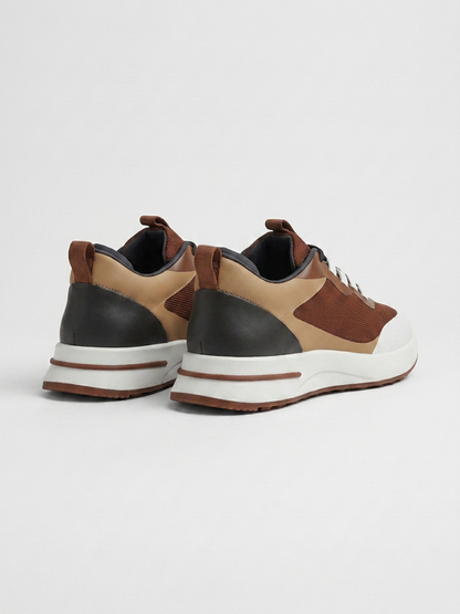 Men’s Brown & Black Fused Mesh Low Top Walking Sneakers with White Sole, view 4