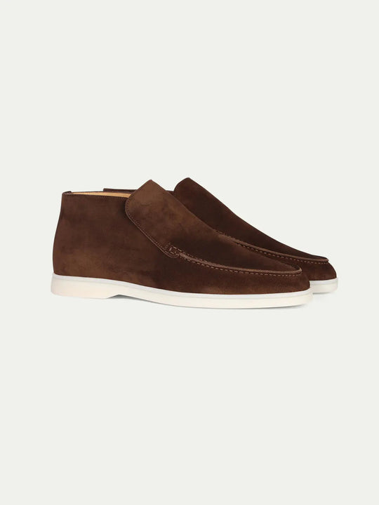 Men’s Brown High Top Suede Loafers With White Sole