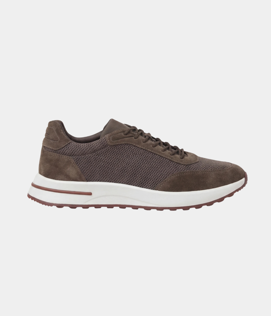Men’s Brown Suede & Mesh Low Top Walking Sneakers with White Sole