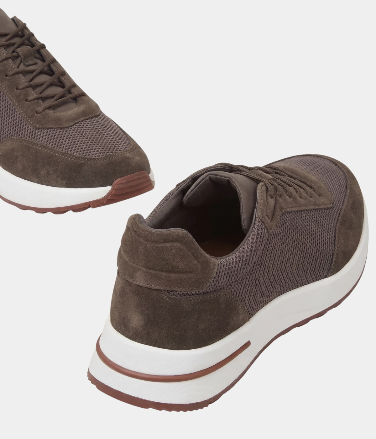 Men’s Brown Suede & Mesh Low Top Walking Sneakers with White Sole, view 3