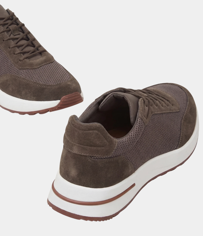 Men’s Brown Suede & Mesh Low Top Walking Sneakers with White Sole, view 3