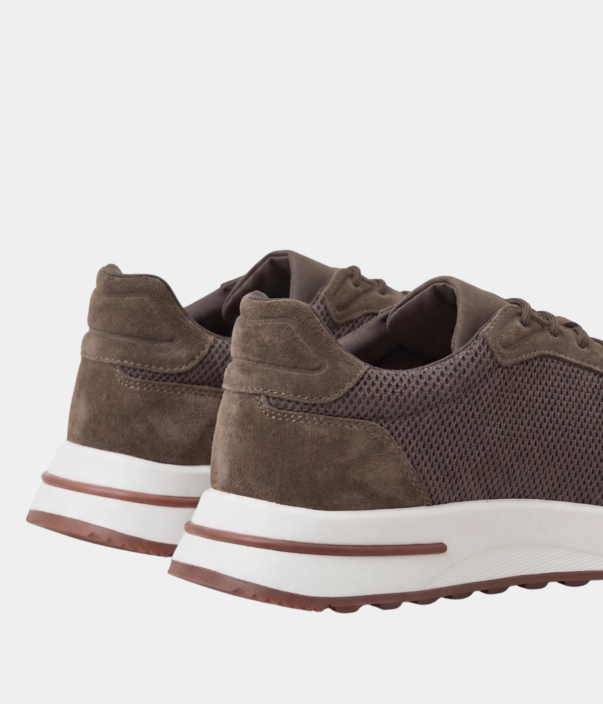 Men’s Brown Suede & Mesh Low Top Walking Sneakers with White Sole, view 4