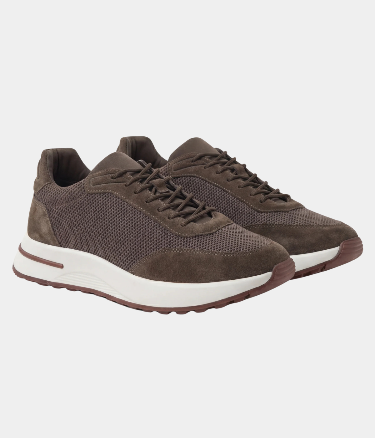 Men’s Brown Suede & Mesh Low Top Walking Sneakers with White Sole, view 5