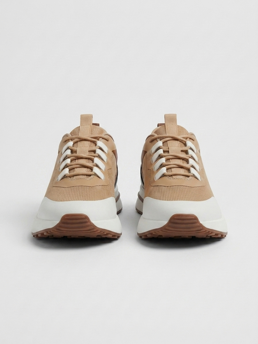 Men’s Cognac Fused Mesh Low Top Walking Sneakers with White Sole, view 4