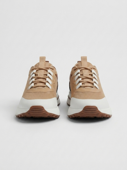 Men’s Cognac Fused Mesh Low Top Walking Sneakers with White Sole, view 4