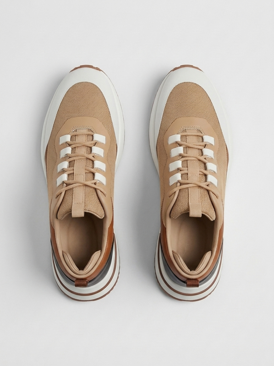 Men’s Cognac Fused Mesh Low Top Walking Sneakers with White Sole, view 5