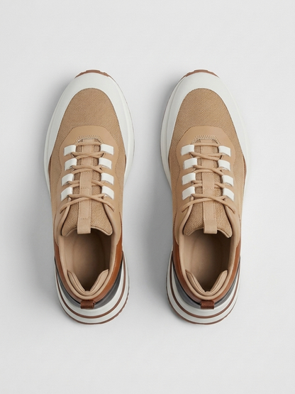 Men’s Cognac Fused Mesh Low Top Walking Sneakers with White Sole, view 5
