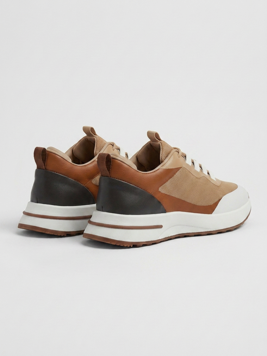 Men’s Cognac Fused Mesh Low Top Walking Sneakers with White Sole, view 7