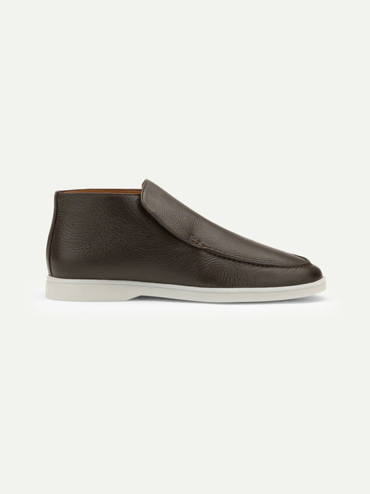 Men’s Dark Brown High Top Leather Loafers With White Sole