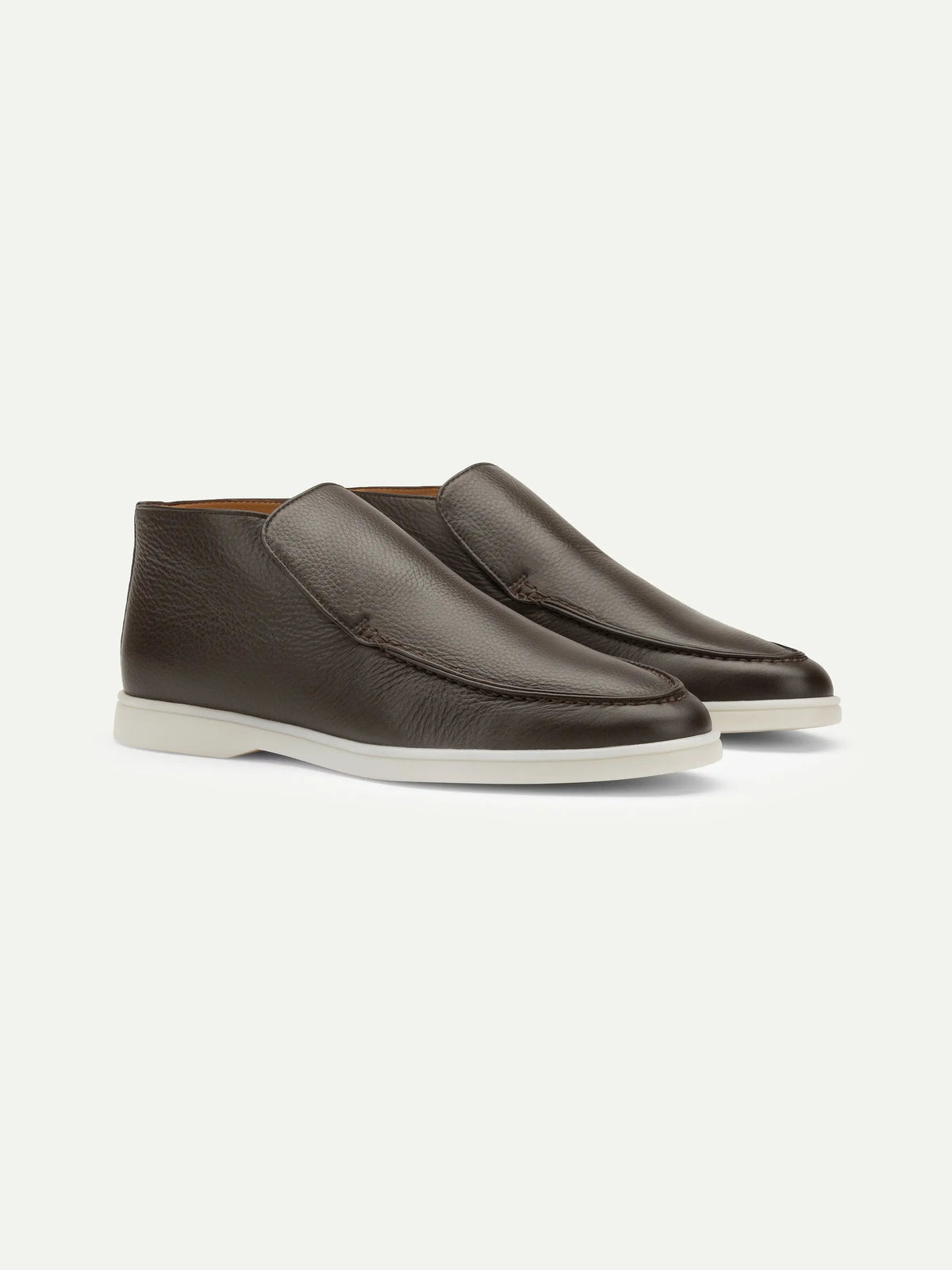 Men’s Dark Brown High Top Leather Loafers With White Sole, view 2