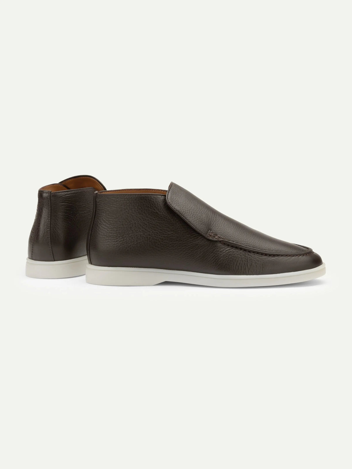 Men’s Dark Brown High Top Leather Loafers With White Sole, view 3