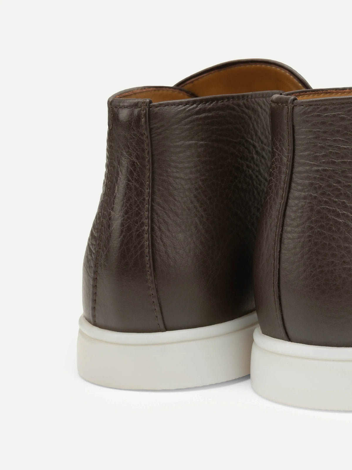Men’s Dark Brown High Top Leather Loafers With White Sole, view 4