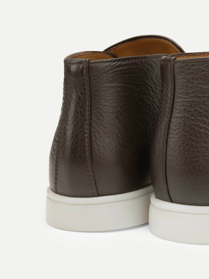 Men’s Dark Brown High Top Leather Loafers With White Sole, view 4