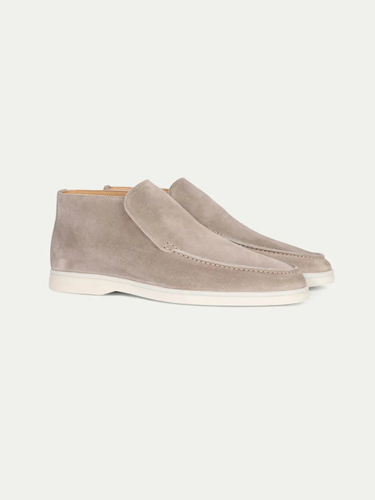 Men’s Light Gray High Top Suede Loafers With White Sole
