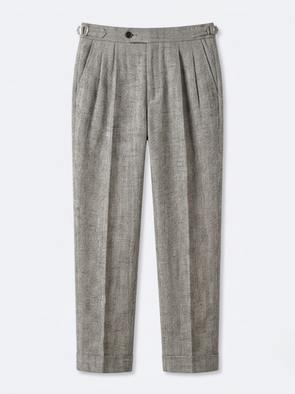 Men’s Linen Blend Pleated Trousers - Herringbone Straight Leg, view 5