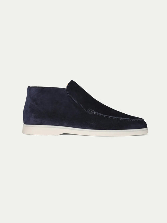 Men’s Navy Blue High Top Suede Loafers With White Sole
