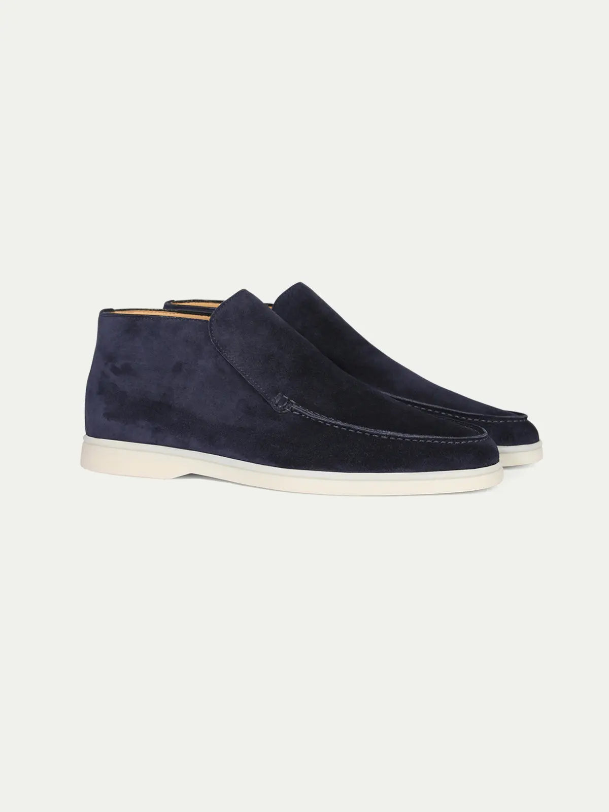 Men’s Navy Blue High Top Suede Loafers With White Sole, view 2