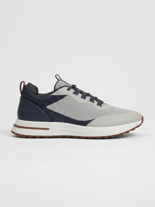 Men’s Navy & Gray Fused Mesh Low Top Walking Sneakers with White Sole