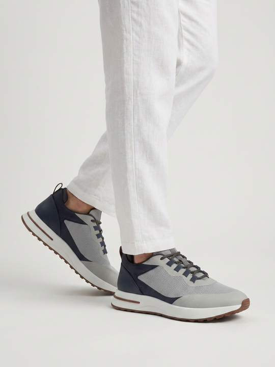Men’s Navy & Gray Fused Mesh Low Top Walking Sneakers with White Sole