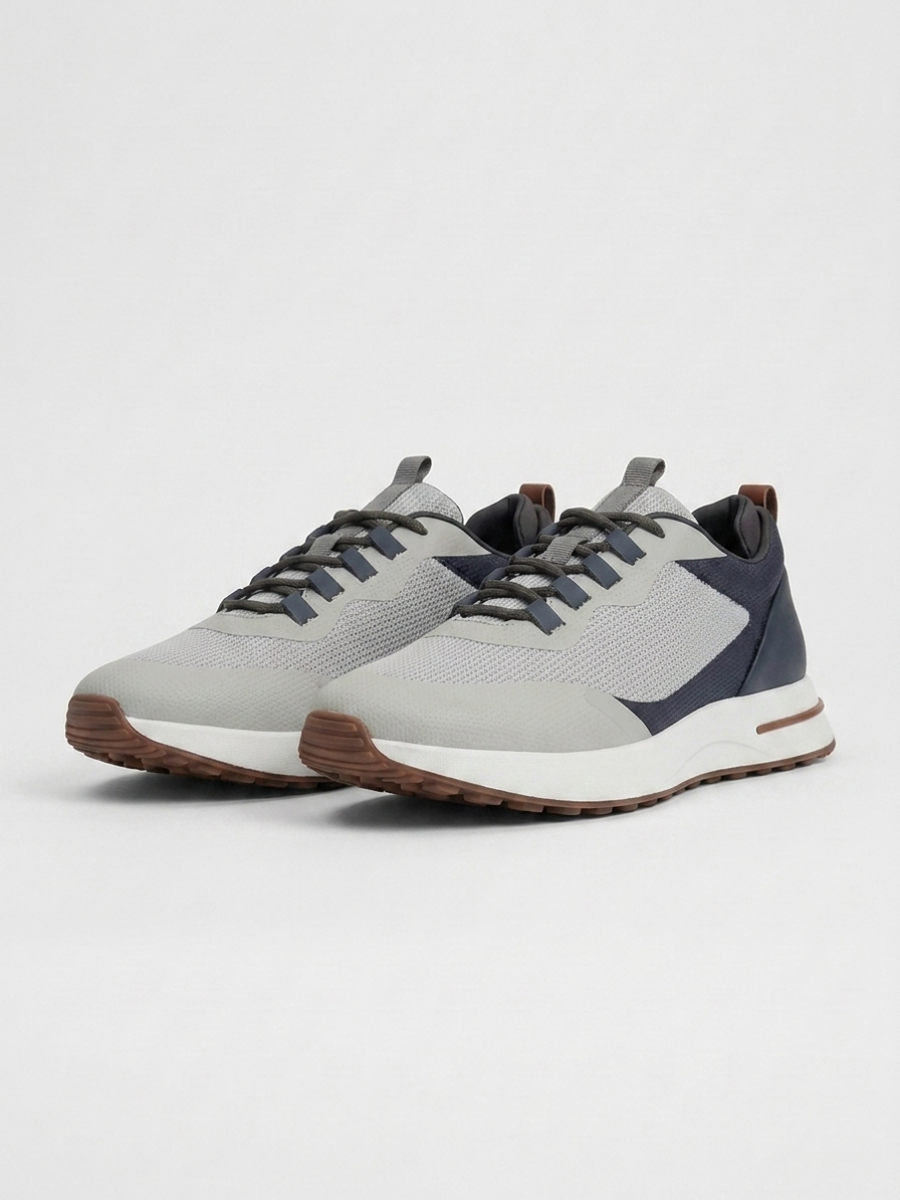 Men’s Navy & Gray Fused Mesh Low Top Walking Sneakers with White Sole, view 3