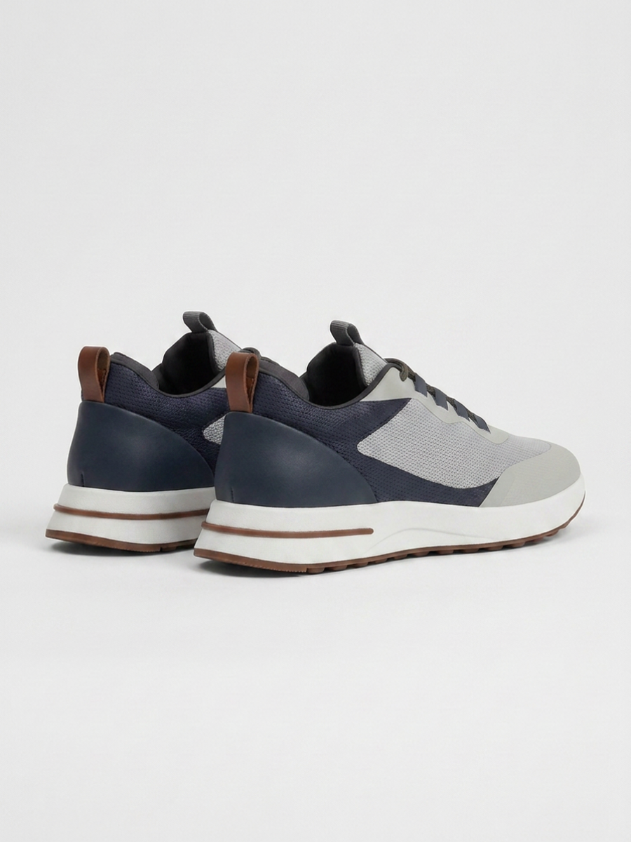 Men’s Navy & Gray Fused Mesh Low Top Walking Sneakers with White Sole, view 4
