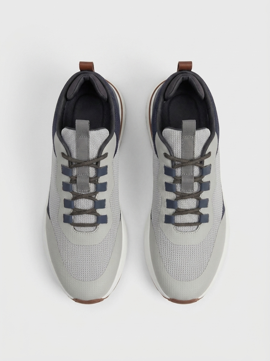 Men’s Navy & Gray Fused Mesh Low Top Walking Sneakers with White Sole, view 5