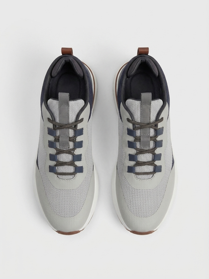 Men’s Navy & Gray Fused Mesh Low Top Walking Sneakers with White Sole, view 5