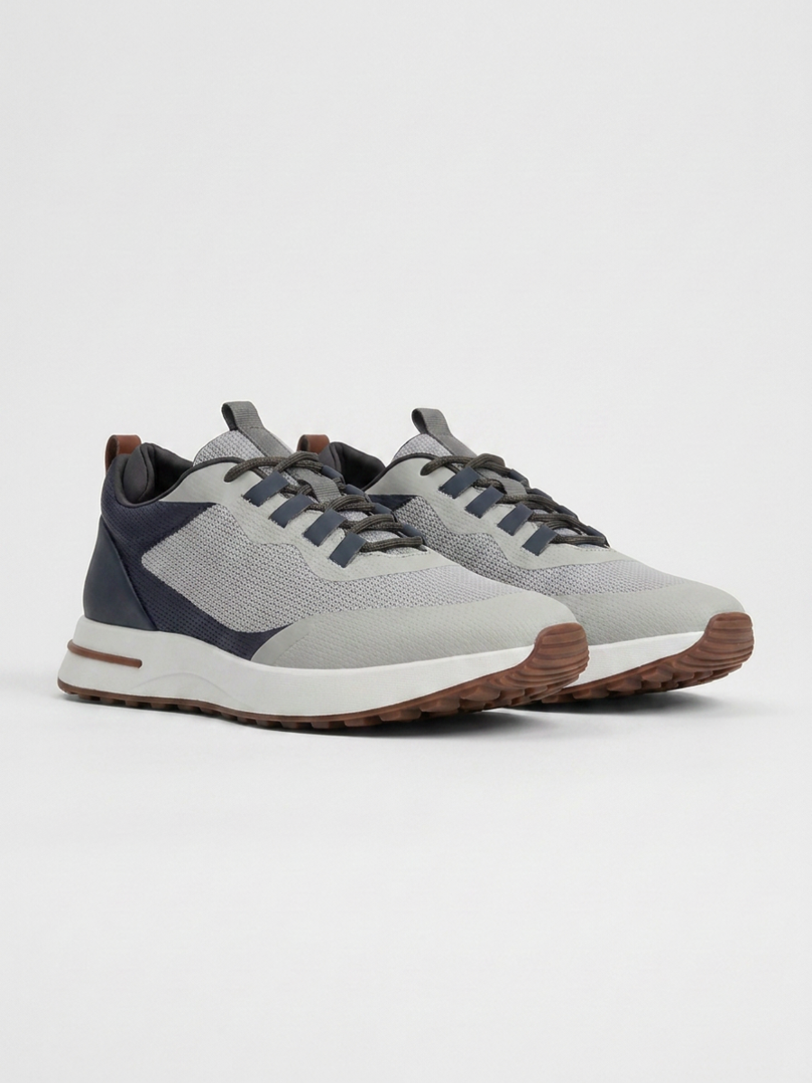 Men’s Navy & Gray Fused Mesh Low Top Walking Sneakers with White Sole, view 6