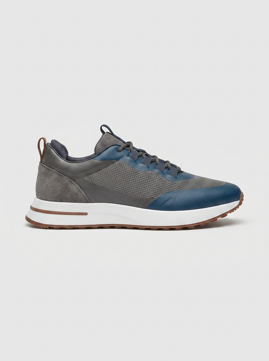 Men’s Navy & GrayFused Mesh Low Top Walking Sneakers with White Sole