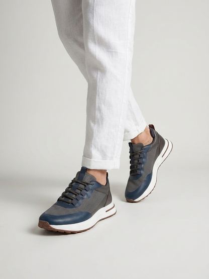 Men’s Navy & GrayFused Mesh Low Top Walking Sneakers with White Sole, view 2