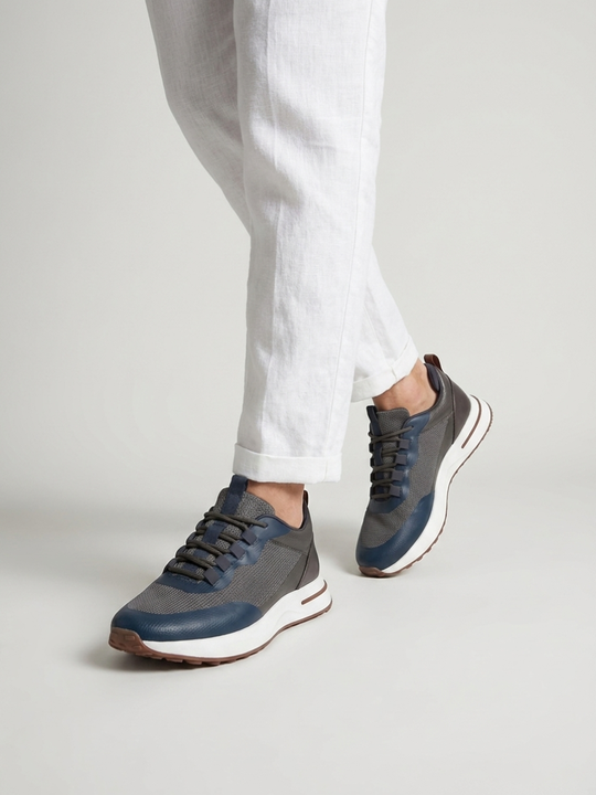 Men’s Navy & GrayFused Mesh Low Top Walking Sneakers with White Sole