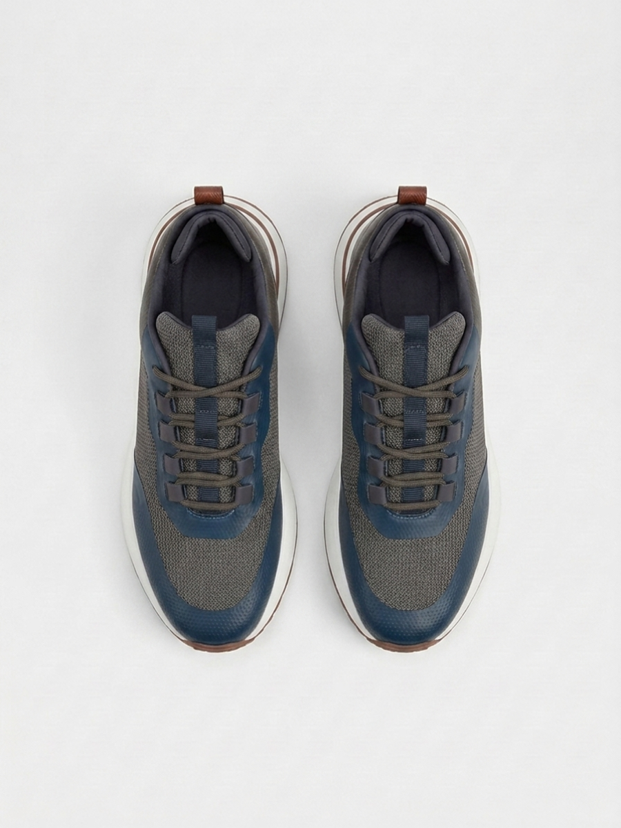 Men’s Navy & GrayFused Mesh Low Top Walking Sneakers with White Sole, view 4
