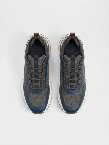 Men’s Navy & GrayFused Mesh Low Top Walking Sneakers with White Sole, view 4