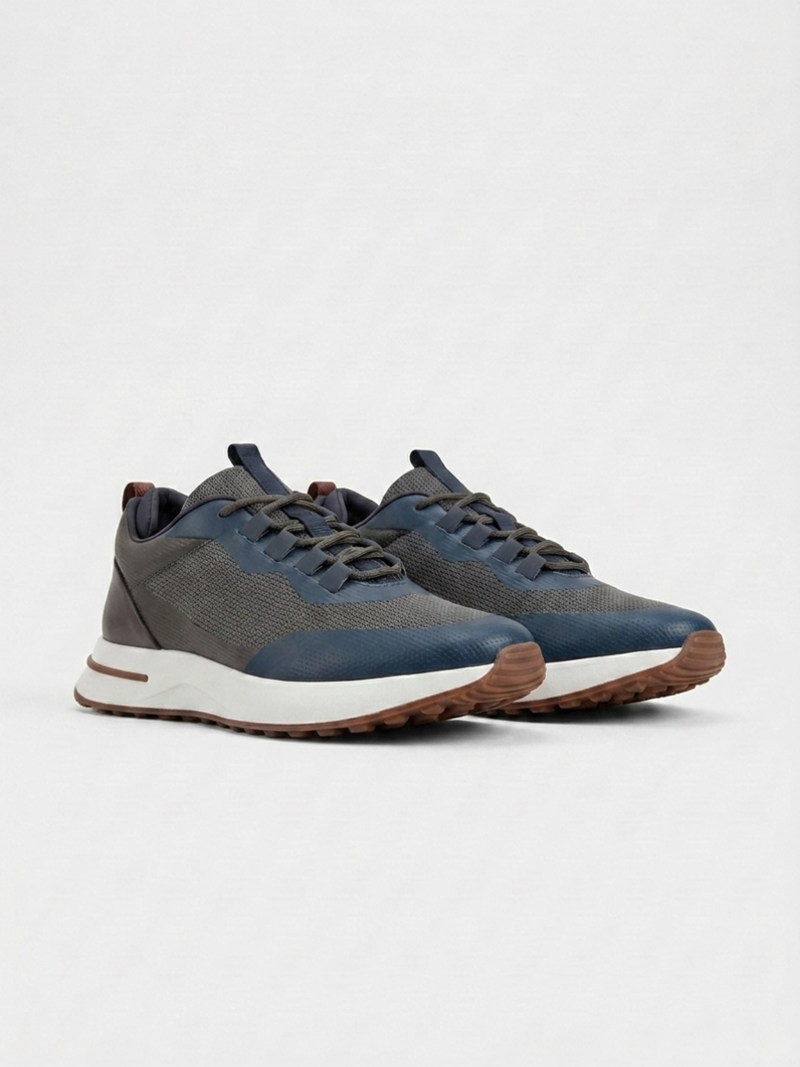 Men’s Navy & GrayFused Mesh Low Top Walking Sneakers with White Sole, view 7