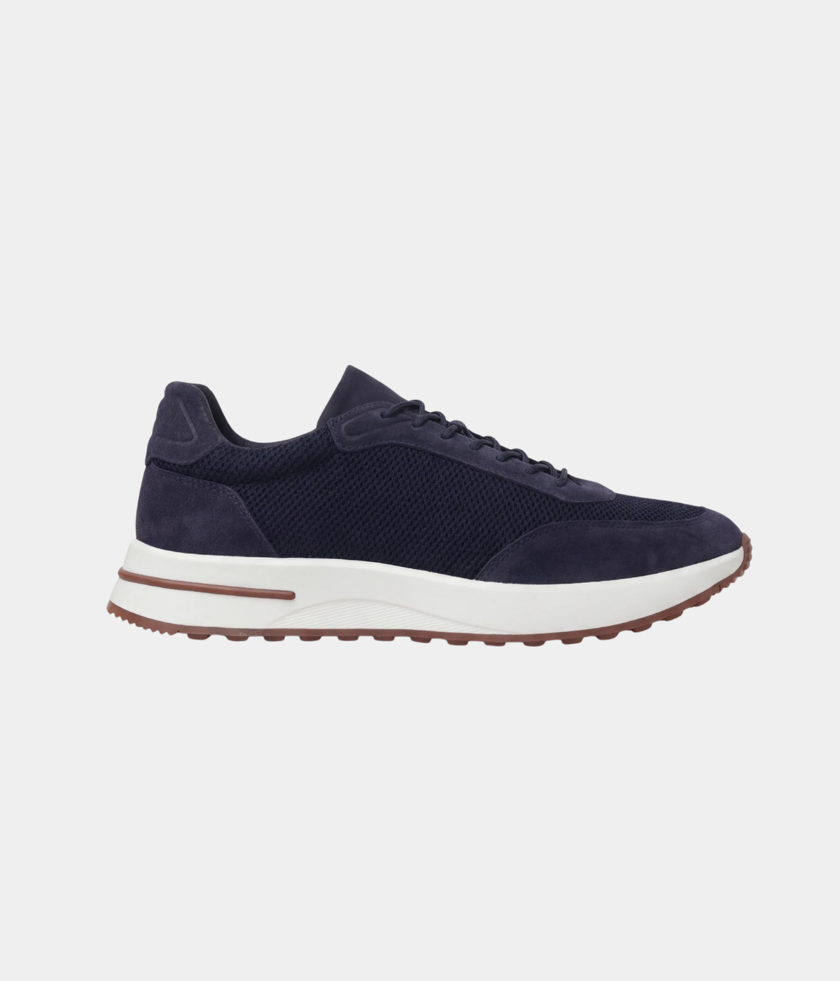 Men’s Navy Suede & Mesh Low Top Walking Sneakers with White Sole, House of Zeno