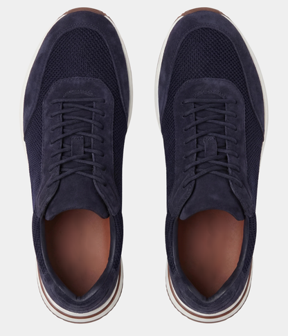 Men’s Navy Suede & Mesh Low Top Walking Sneakers with White Sole, view 2