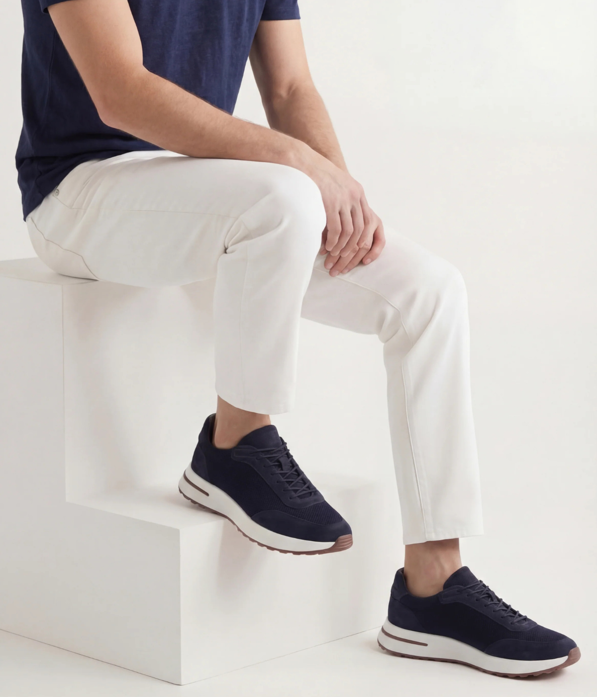 Men’s Navy Suede & Mesh Low Top Walking Sneakers with White Sole, view 4