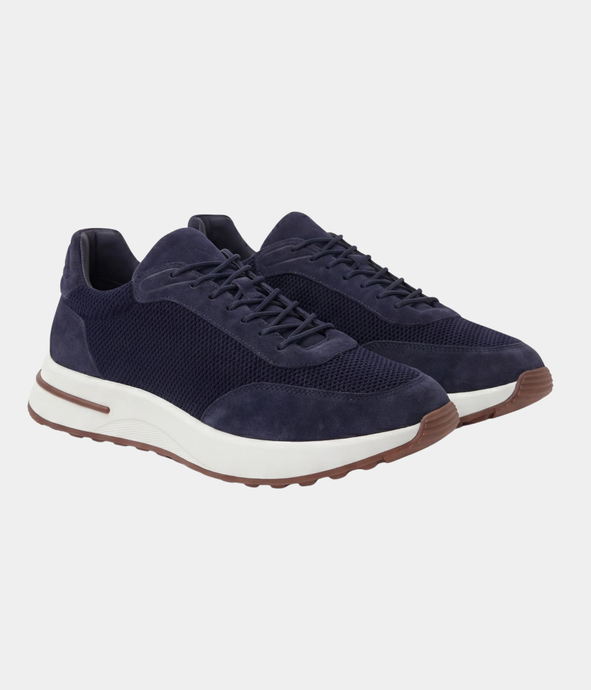 Men’s Navy Suede & Mesh Low Top Walking Sneakers with White Sole, view 5