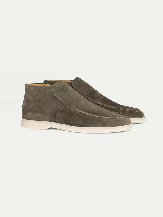 Men’s Olive Green High Top Suede Loafers With White Sole