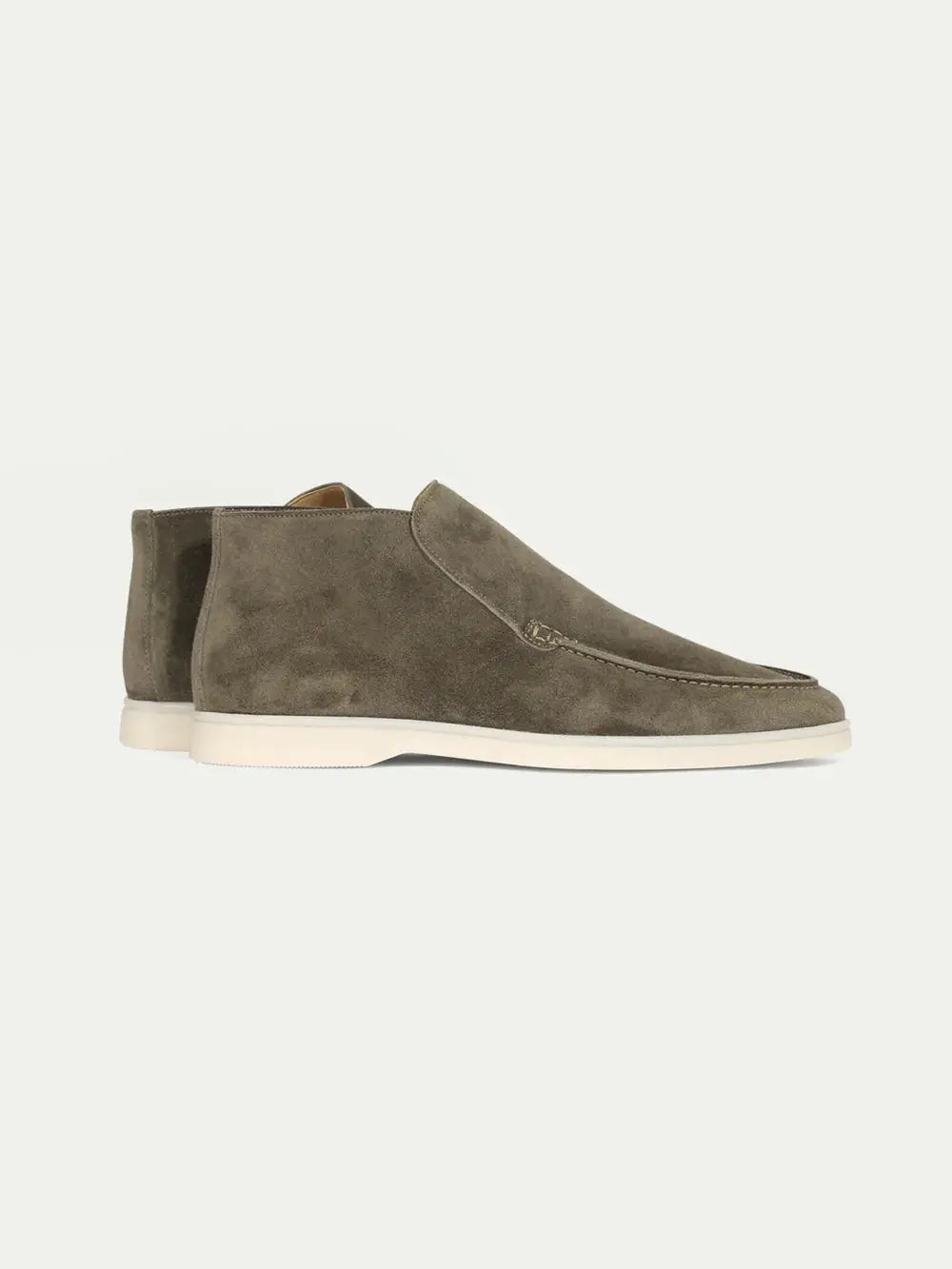 Men’s Olive Green High Top Suede Loafers With White Sole, view 3