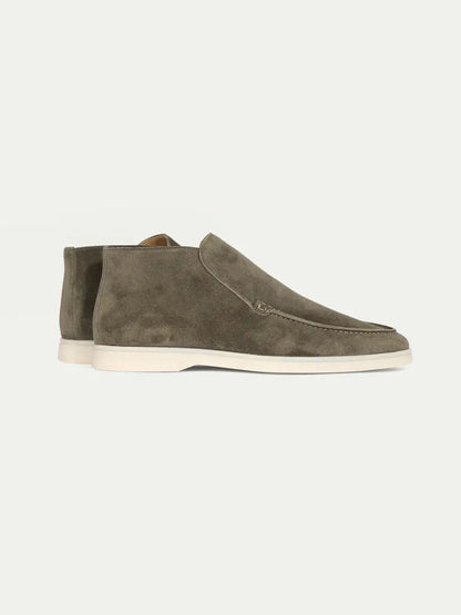 Men’s Olive Green High Top Suede Loafers With White Sole, view 3