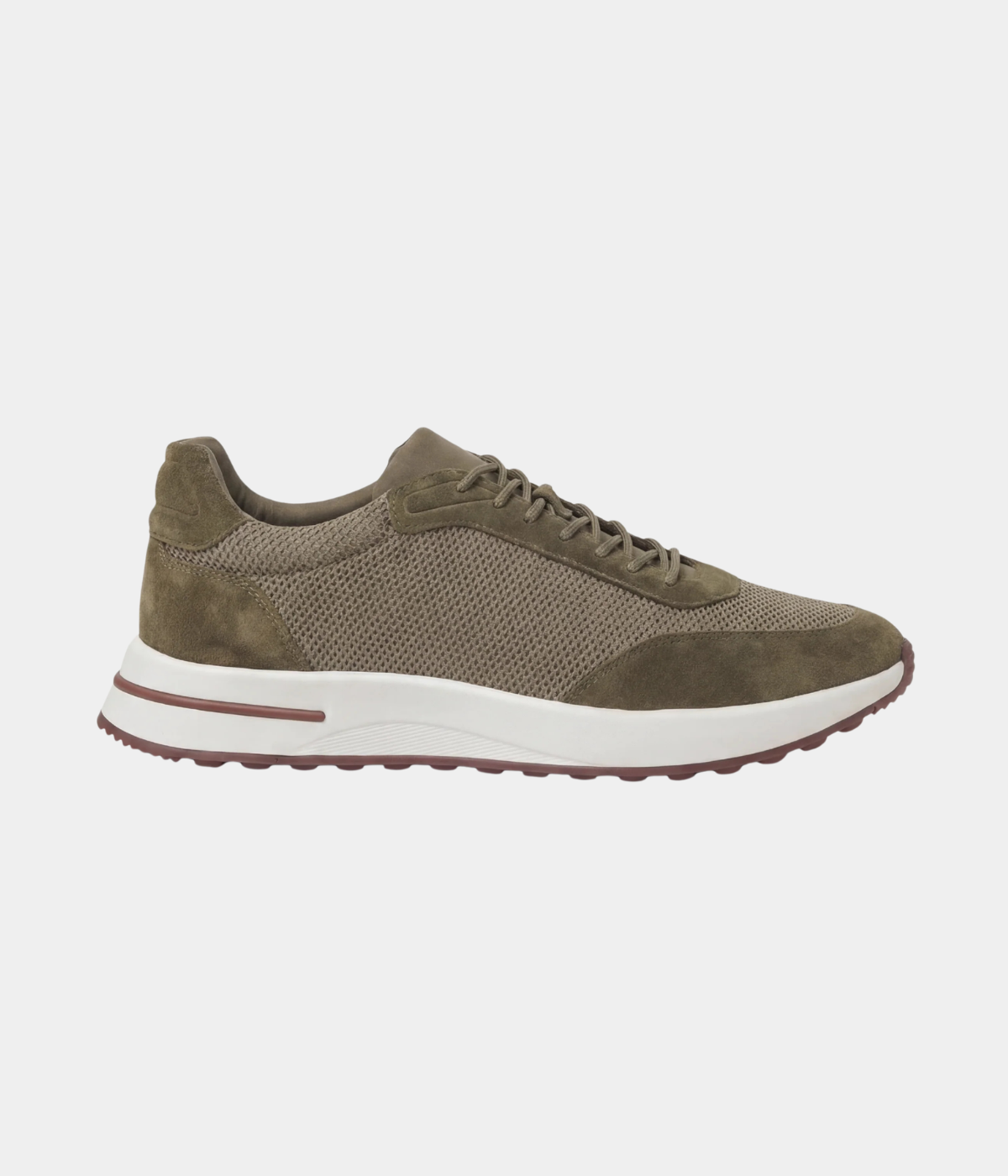 Men’s Olive Suede & Mesh Low Top Walking Sneakers with White Sole, House of Zeno