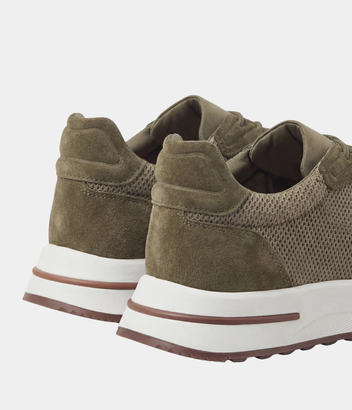 Men’s Olive Suede & Mesh Low Top Walking Sneakers with White Sole, view 3