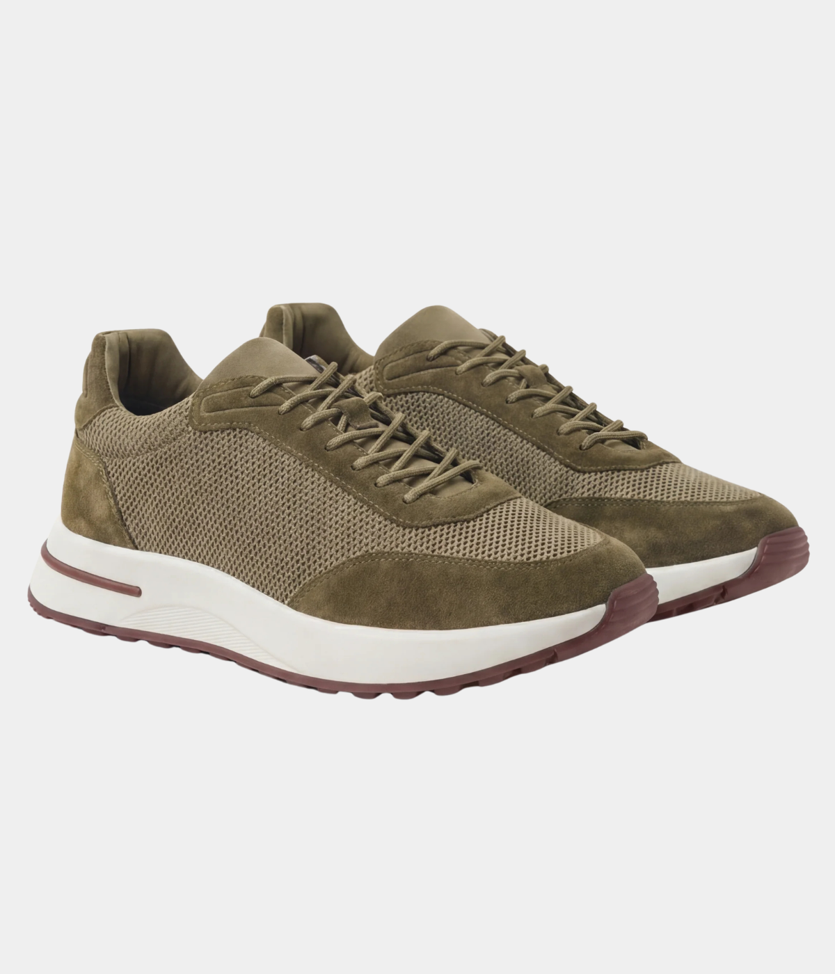 Men’s Olive Suede & Mesh Low Top Walking Sneakers with White Sole, view 4