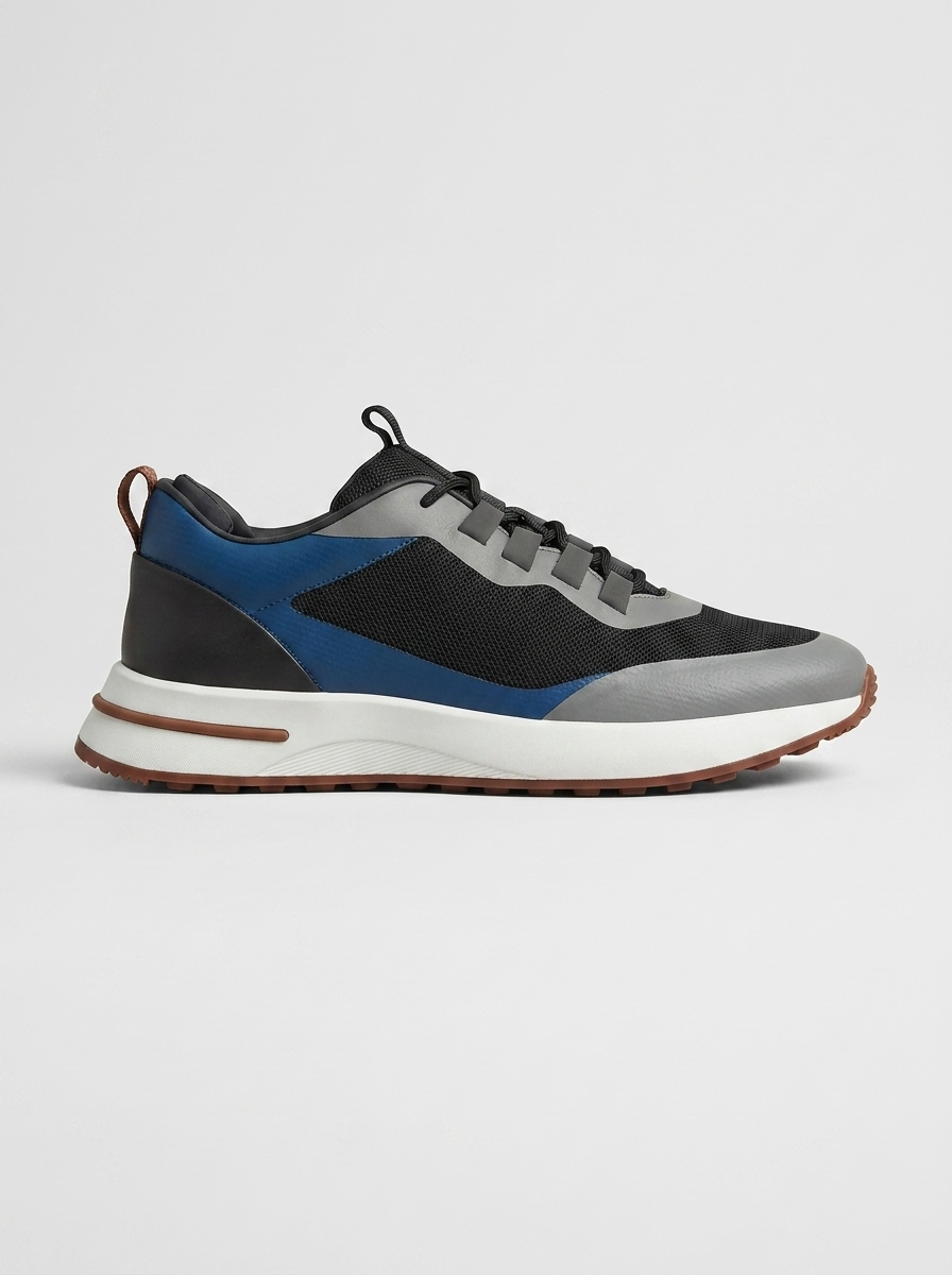 Men’s Royal Blue & Gray Fused Mesh Low Top Walking Sneakers with White Sole, House of Zeno